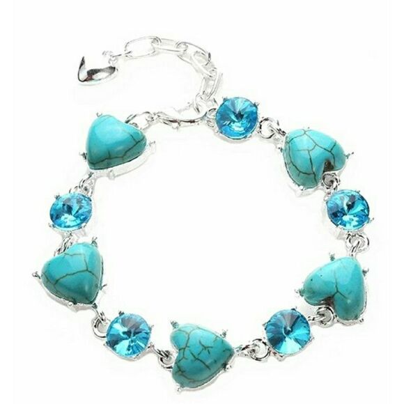 Teal & Silvertone Heart Tennis Bracelet - Picture 1 of 3